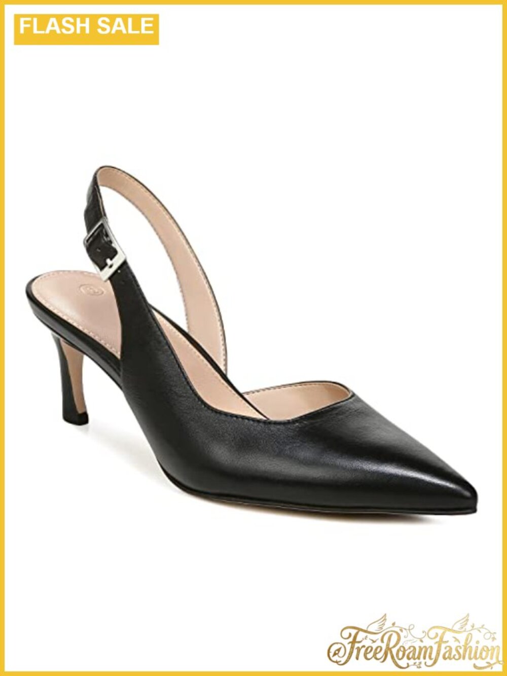 Faux Leather Slingback Kitten Heel Pointed Toe Pumps Office Dress Shoes